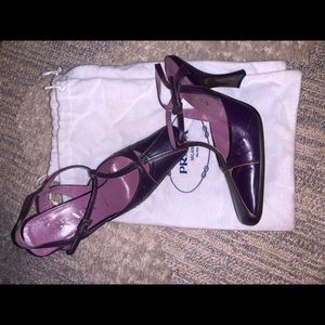 Prada vintage t-strap maryjane purple pumps grunge square toe heels 36